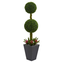 Nearly Natural Double Boxwood Ball Topiary 60"H Artificial UV Resistant Indoor/Outdoor Tree With Planter, 60"H x 14"W x 14"D, Green