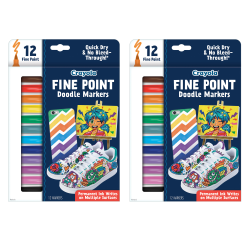 Crayola Doodle & Draw Doodle Markers, 24 Markers, Fine Point, Assorted Colors, 12 Markers Per Pack, Set Of 2 Packs