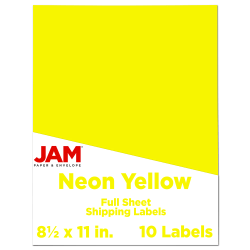 JAM Paper® Full-Page Mailing And Shipping Labels, Rectangle, 8 1/2" x 11", Neon Yellow, Pack Of 10