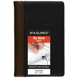 AT-A-GLANCE® Fine Diary® 2027 Weekly Monthly Diary, Black Brown, Pocket, 2 3/4" x 4 1/4"