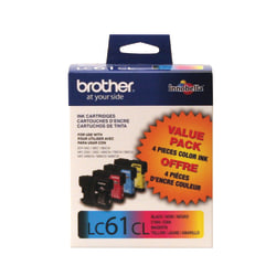 Brother® LC61 Black And Cyan, Magenta, Yellow Ink Cartridges, Pack Of 4, LC613PKS