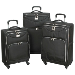 Overland Geoffrey Beene Midnight Fabric Rolling 3-Piece Luggage Set, Black