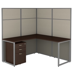 Bush Business Furniture Easy Office 60"W L-Shaped Cubicle Desk With File Cabinet And 66"H Panels, Mocha Cherry, Standard Delivery