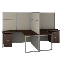 Bush Business Furniture Easy Office 60"W 2-Person L-Shaped Cubicle Desk With Drawers And 66"H Panels, Mocha Cherry, Standard Delivery