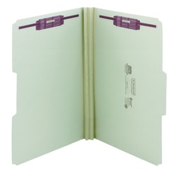 Smead® Pressboard Fastener Folders With SafeSHIELD® Fasteners, 2" Expansion, Legal Size, 100% Recycled, Gray/Green, Box Of 25