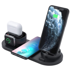 Trexonic Wireless 6-In-1 Charger Dock With Wireless Charging Station, Black