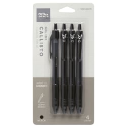 Office Depot® Brand Callisto Retractable Gel Ink Pens, Medium Point, 0.7 mm, Black Barrel, Black Ink, Pack Of 4 Pens