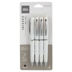 Office Depot® Brand Cassini Side-Click Gel Pens, Medium Point, 0.7 mm, White Barrel, Black Ink, Pack Of 4 Pens