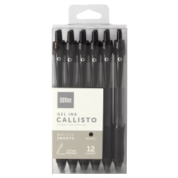 Office Depot® Brand Callisto Retractable Gel Ink Pens, Medium Point, 0.7 mm, Translucent Black Barrel, Black Ink, Pack Of 12 Pens