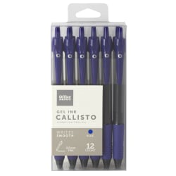 Office Depot® Brand Callisto Retractable Gel Ink Pens, Fine Point, 0.5 mm, Translucent Blue Barrel, Blue Ink, Pack Of 12 Pens