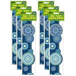 Eureka Extra Wide Deco Trim Packs, 37’ x 3-1/4", Blue Harmony Mandala, Set Of 6 Packs