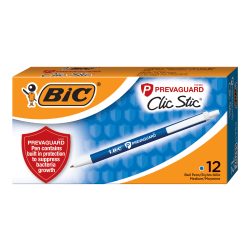 BIC® PrevaGuard Clic Stic Ballpoint Pens With Antimicrobial Additive, Medium Point, 1.0 mm, Blue Barrel, Blue Ink, Pack Of 12 Pens