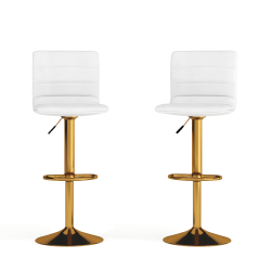 Flash Furniture Modern Vinyl Adjustable Height Barstool with Horizontal Stitch Back, Set of 2, White Vinyl/Gold Frame