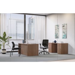 HON® Mod 60"W Executive Workstation Computer Desk And Credenza With Storage, Sepia Walnut