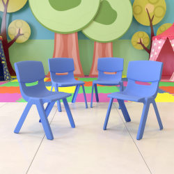 Flash Furniture Plastic Stackable School Chairs With 13-1/4" Seat Height, Blue, Pack Of 4 Chairs