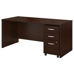 Bush Business Furniture Components 66"W Office Computer Desk With Mobile File Cabinet, Mocha Cherry, Standard Delivery