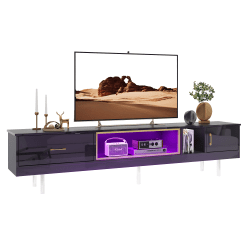 Bestier 80" Acrylic Floating TV Stand For 85" TV With Drawer & Storage Cabinet, 20-5/8"H x 80"W x 13-13/16"D, Black/Gold