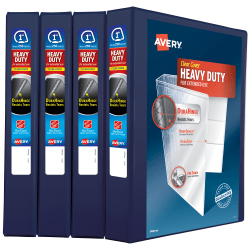 Avery® Heavy-Duty View 3 Ring Binders, 1" One Touch Slant Rings, Navy Blue, Pack Of 4