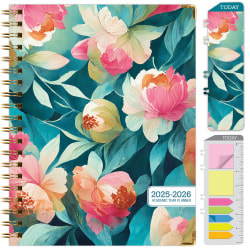2025-2026 Global Printed Products Hardcover Fashion Daily/Weekly/Monthly Academic Planner, 8-1/2" x 11", Teal Floral, June 2025 To July 2026