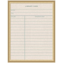 Kate and Laurel Framed Fabric Pinboard, 20 x 26, Linen Library Card Pattern, Florence Gold Frame