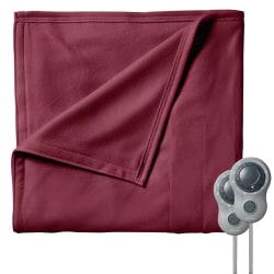 Sunbeam King-Size Electric Fleece Heated Blanket With Dual Zone, 90" x 100", Garnet