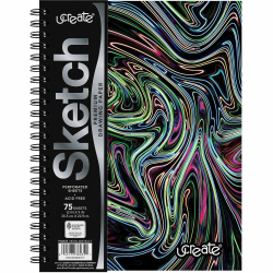 Pacon Fashion Sketch Book, 75 Sheets, Spiral, 120 g/m², 9" x 6", Neon Neon Squiggles Cover