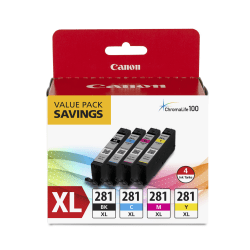 Canon® CLI-281XL ChromaLife 100+ Black; Cyan; Magenta; Yellow High-Yield Ink Tanks, Pack Of 4, 2091C005