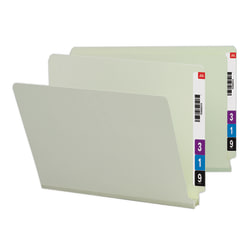 Smead® Extra-Strength Pressboard End-Tab Folders, Straight Cut, Letter Size, 100% Recycled, Gray/Green, Pack Of 25