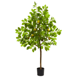 Nearly Natural Lemon 4' Artificial Tree With Pot, Green/Black