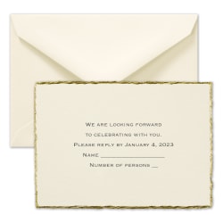 Custom Premium Wedding & Event Response Cards With Envelopes, 4-7/8" x 3-1/2", Deckled In Gold, Box Of 25 Cards