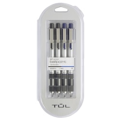 TUL® BP Series Retractable Ballpoint Pens, Medium Point, 1.0 mm, Silver Barrels, Assorted Inks, Pack Of 4 Pens