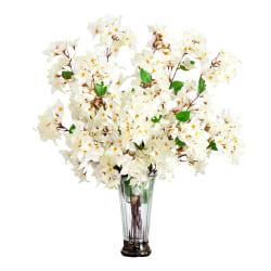 Nearly Natural 30"H Artificial Bougainvillea Arrangement With Glass Vase, 30"H x 18"W x 18"D, Clear/White