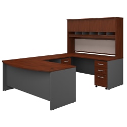 Bush Business Furniture 72"W Bow-Front U-Shaped Corner Desk With Hutch And Storage, Hansen Cherry/Graphite Gray, Standard Delivery