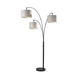 Adesso® Bowery 3-Arm Arc Floor Lamp, 73-1/2"H, Taupe Shade/Matte Black Base