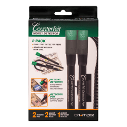 Dri-Mark® Dual-Test Counterfeit Detection Pens With UV LED Light, Black, Pack Of 2 Pens
