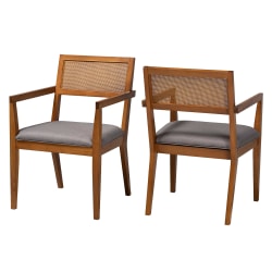 Baxton Studio Emilia Japandi Arm Accent Chair Set, Gray/Walnut Brown, Set Of 2 Chairs