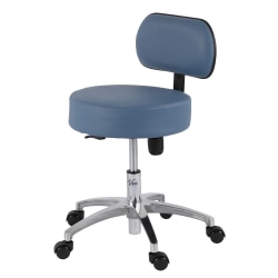 Alpine VivaComfort Pneumatic Height-Adjustable Exam Stool With Backrest, Midnight Express/Silver