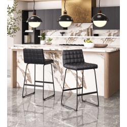 Zuo Pago Faux Leather Bar Stools With Backs, Brown, Set Of 2 Stools