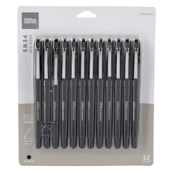 Office Depot® Brand Felt-Tip Porous Pens, Medium Point, 1.0 mm, Black Barrels, Black Ink, Pack Of 12 Pens