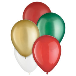 Amscan Traditional Christmas Latex Balloon Assortment, 12", Assorted, Pack Of 45 Balloons
