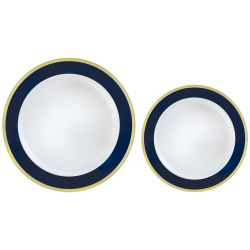 Amscan Round Hot-Stamped Plastic Bordered Plates, True Navy, Pack Of 20 Plates