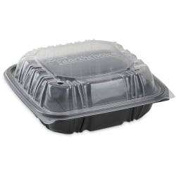 Pactiv Evergreen EarthChoice® Vented Dual-Color Microwavable Hinged-Lid Containers, 1-Compartment, Black/Clear, Pack Of 150 - DC858100B000