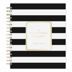 Day Designer Daily/Monthly Planner, 8" x 10", Rugby Stripe Black Frosted, July 2023 To June 2024, 137885-A