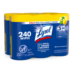Lysol® Disinfecting Wipes, Lemon Lime Blossom Scent, 80 Wipes Per Canister, Carton Of 6 Canisters