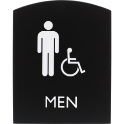 Lorell Arched Men's Handicap Restroom Sign - 1 Each - Men Print/Message - 6.8" Width x 8.5" Height - Rectangular Shape - Surface-mountable - Easy Readability, Braille - Plastic - Black