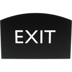 Lorell Exit Sign, 4.5"W x 6.8"H, Curved Shape, Surface-mountable, Easy Readability, Braille, Indoor, Plastic, Black