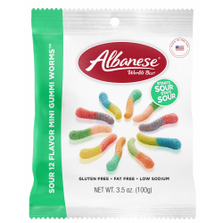 Albanese Candy Gummies, Sour 12 Flavor Mini Gummi Worms, 3.5 Oz