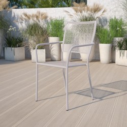 Flash Furniture Oia Indoor/Outdoor Steel Patio Armchair with Square Back, Light Gray