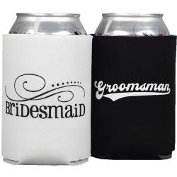 Taylor Insulated Can Coolers, 4-1/4" x 2-1/2", Bridesmaid And Groomsman, Set Of 2 Coolers