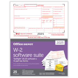 Office Depot® W-2 Laser Tax Forms With Software, 6-Part, 2-Up, 8-1/2" x 11", Pack Of 25 Form Sets, 5622525
